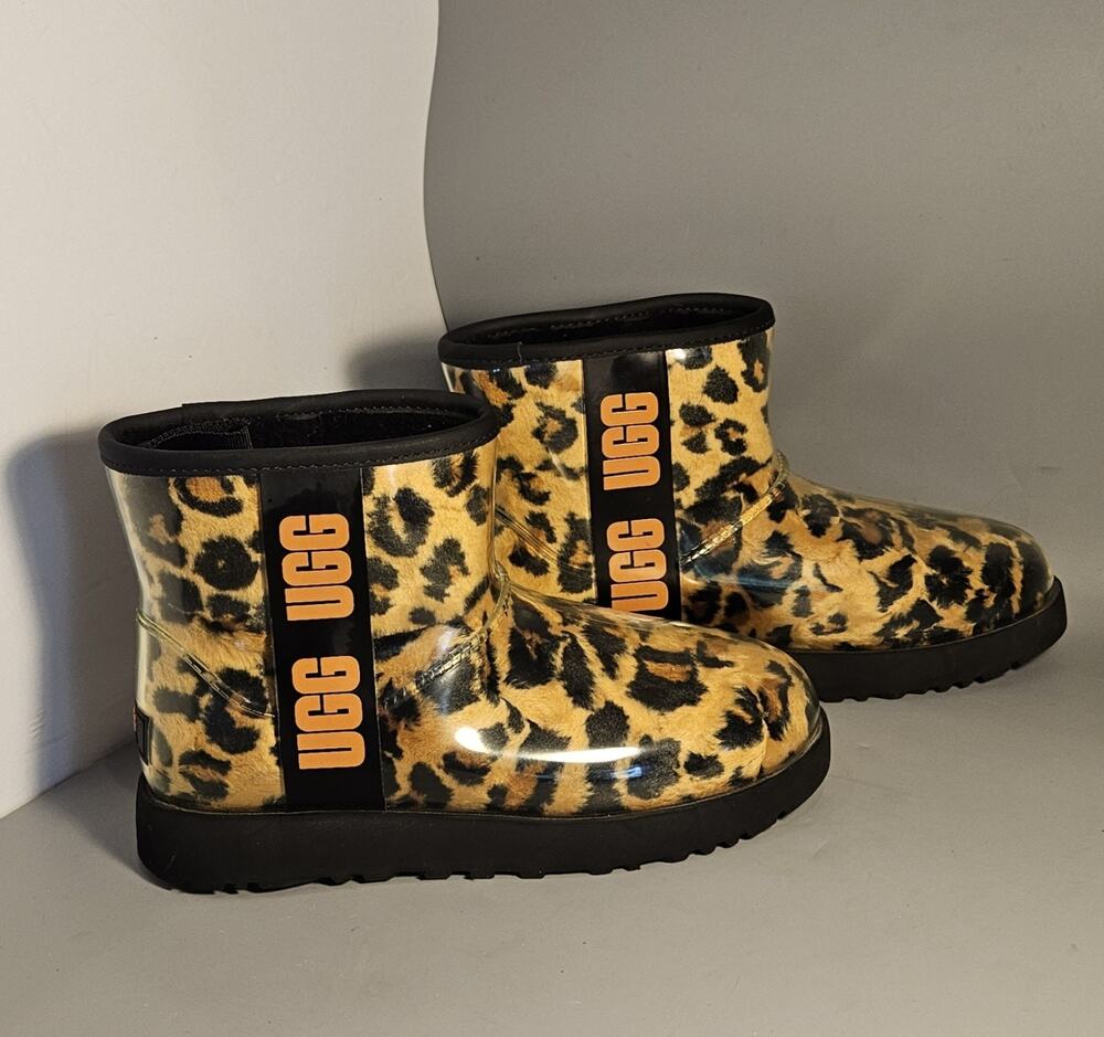 UGG Clear Mini Panther Animal Print Winter Waterproof Boots Size 7 EUC